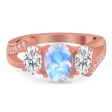 Art Deco Oval Natural Stone Trio Ring