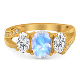 Art Deco Oval Natural Stone Trio Ring