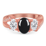 Art Deco Oval Natural Stone Trio Ring