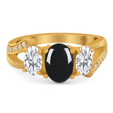 Art Deco Oval Natural Stone Trio Ring