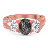 Art Deco Oval Natural Stone Trio Ring