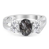 Art Deco Oval Natural Stone Trio Ring