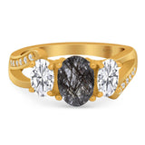 Art Deco Oval Natural Stone Trio Ring
