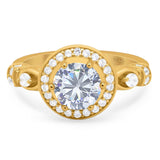 Art Deco Round Natural Stone Wedding Ring