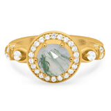 Art Deco Round Natural Stone Wedding Ring