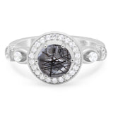 Art Deco Round Natural Stone Wedding Ring