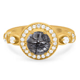 Art Deco Round Natural Stone Wedding Ring