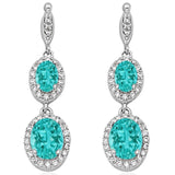 Halo Drop Dangle Chandelier Earring Oval Round Cubic Zirconia 925 Sterling Silver