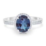 Oval Lab Alexandrite Art Deco Halo Ring 925 Sterling Silver
