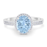 Oval Natural Aquamarine Art Deco Halo Ring 925 Sterling Silver