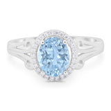 Oval Natural Aquamarine Filigree Vintage Style Ring 925 Sterling Silver