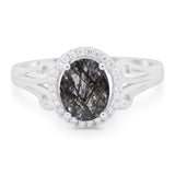 Art Deco Oval Natural Stone Filigree Ring