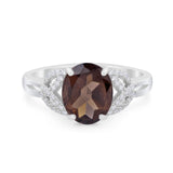 Oval Natural Chocolate Smoky Quartz Triquetra Trinity Ring 925 Sterling Silver