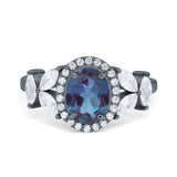 Oval Natural Stone Halo Ring