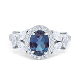 Oval Lab Alexandrite Halo Vintage Style Accent Ring 925 Sterling Silver