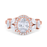 Oval Natural Stone Halo Ring