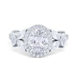 Oval Moissanite Halo Vintage Style Accent Ring 925 Sterling Silver