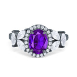 Oval Natural Stone Halo Ring