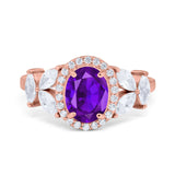 Oval Natural Stone Halo Ring