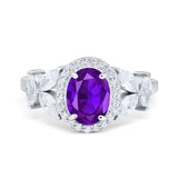 Oval Natural Stone Halo Ring