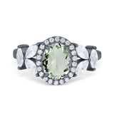 Oval Natural Stone Halo Ring