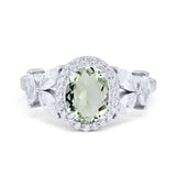 Oval Natural Stone Halo Ring