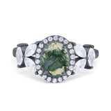 Oval Natural Stone Halo Ring