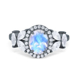 Oval Natural Stone Halo Ring