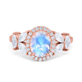 Oval Natural Stone Halo Ring