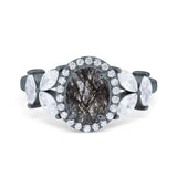 Oval Natural Stone Halo Ring