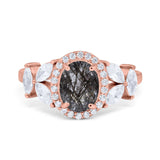 Oval Natural Stone Halo Ring