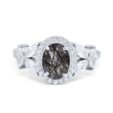 Oval Natural Stone Halo Ring