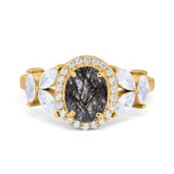 Oval Natural Stone Halo Ring