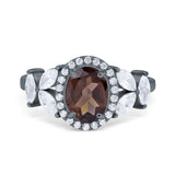 Oval Natural Stone Halo Ring