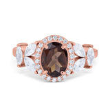 Oval Natural Stone Halo Ring