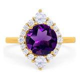 Vintage Style Round Natural Stone Halo Ring