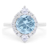 Art Deco Round Natural Aquamarine Halo Ring 925 Sterling Silver