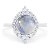 Art Deco Round Natural Moonstone Halo Ring 925 Sterling Silver