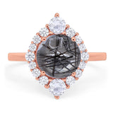 Vintage Style Round Natural Stone Halo Ring