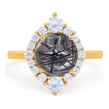 Vintage Style Round Natural Stone Halo Ring