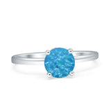 Art Deco Round Lab Created Blue Opal Solitaire Ring Hidden Halo 925 Sterling Silver