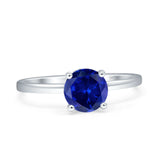 Art Deco Round Blue Sapphire CZ Solitaire Ring Hidden Halo 925 Sterling Silver