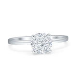 Art Deco Round Cubic Zirconia Solitaire Ring Hidden Halo 925 Sterling Silver