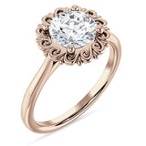 14K Gold IGI Certified Round 2 Carat Lab Grown Diamond Floral Solitaire Ring