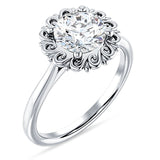 10K Gold IGI Certified Round 3 Carat Lab Grown Diamond Floral Solitaire Ring