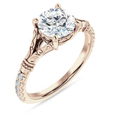 14K Gold IGI Certified Round 3 Carat Lab Grown Diamond Art Deco Split Shank Floral Ring