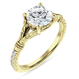 10K Gold IGI Certified Round 3 Carat Lab Grown Diamond Art Deco Split Shank Floral Ring