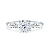 Art Deco Round Cubic Zirconia leaf Solitaire Ring 925 Sterling Silver