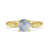 Art Deco Round Natural Stone Solitaire Ring