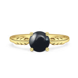 Art Deco Round Natural Stone Solitaire Ring